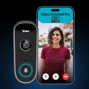 Qubo Smart Wi-Fi Video Doorbell Pro 2K — Instant Video Calls, AI Person Detection & Wireless Chime (Black)